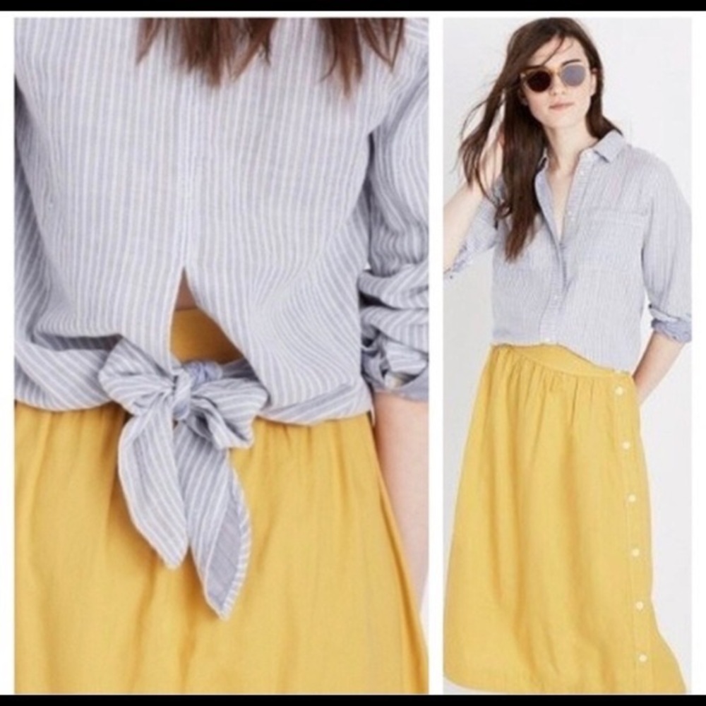 Madewell Blue Striped Tie Back Shirt